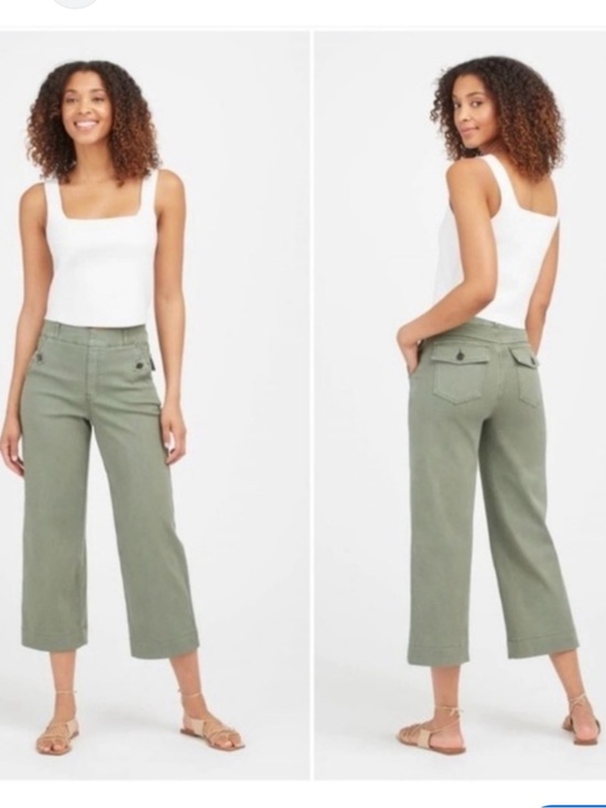 SPANX Pants - Spanx Womens stretch twill wide leg cropped pants green pull on 2XL XXL chinos